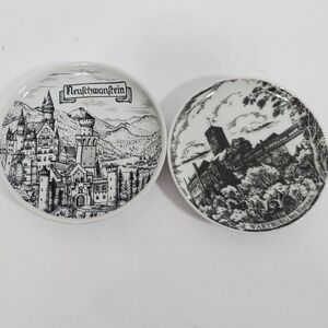 German Landmarks Coasters 4in Black White German Castle Porcelain Set